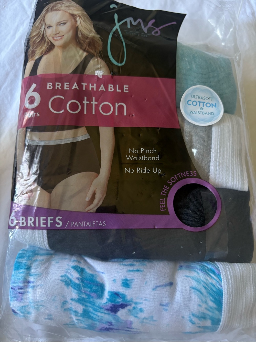 Just My Size Briefs Pack  of 6— Black, Teal, Purple Accent